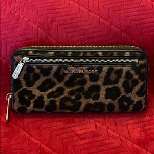 Authentic Large Michael Kors leopard print wallet
